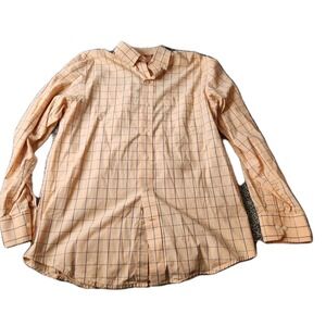 Izod Men's Button Down Shirt Long Sleeve Regular‎ Fit Orange Plaid Size M